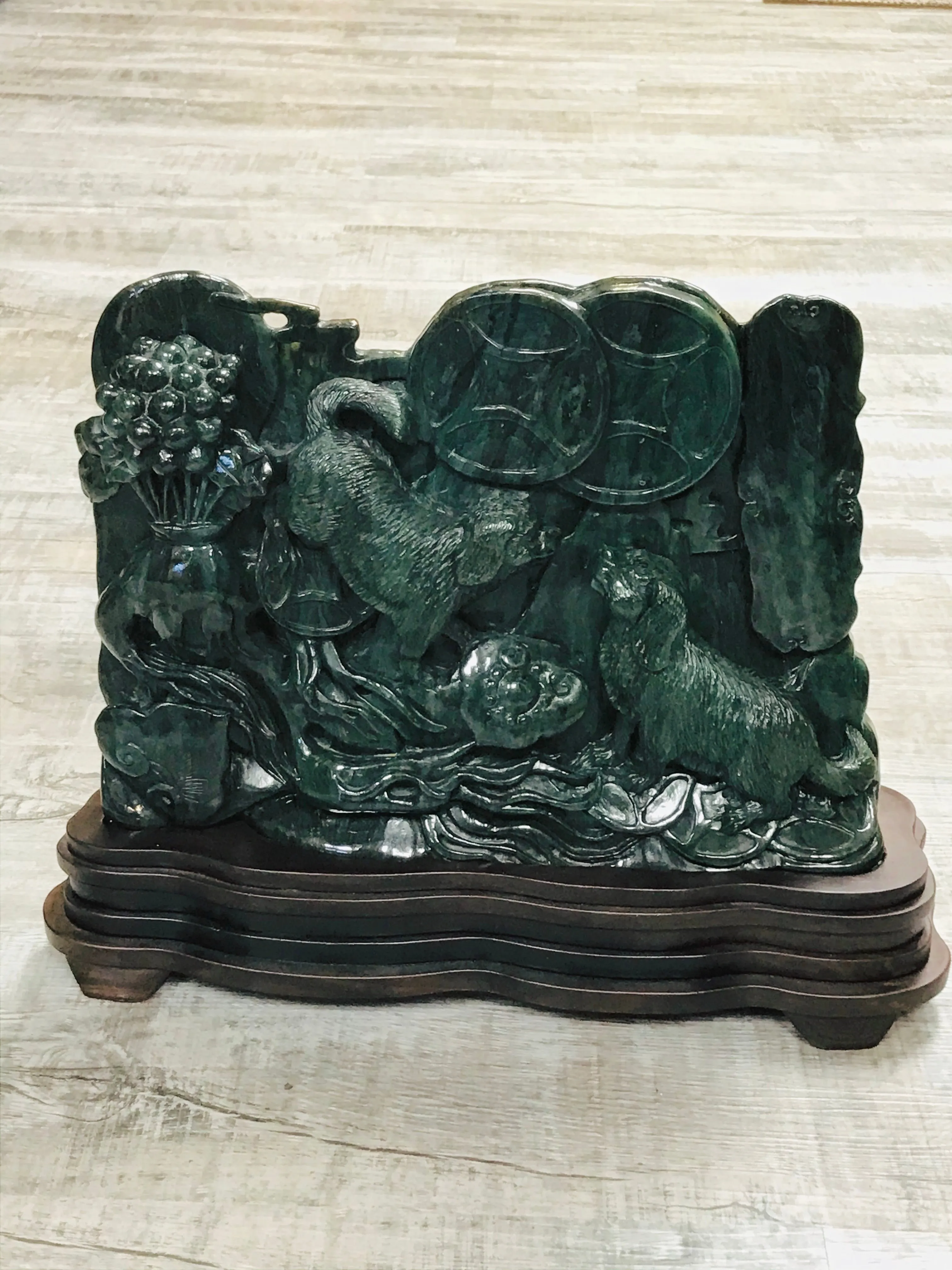 One of a Kind Jade Dog Scene