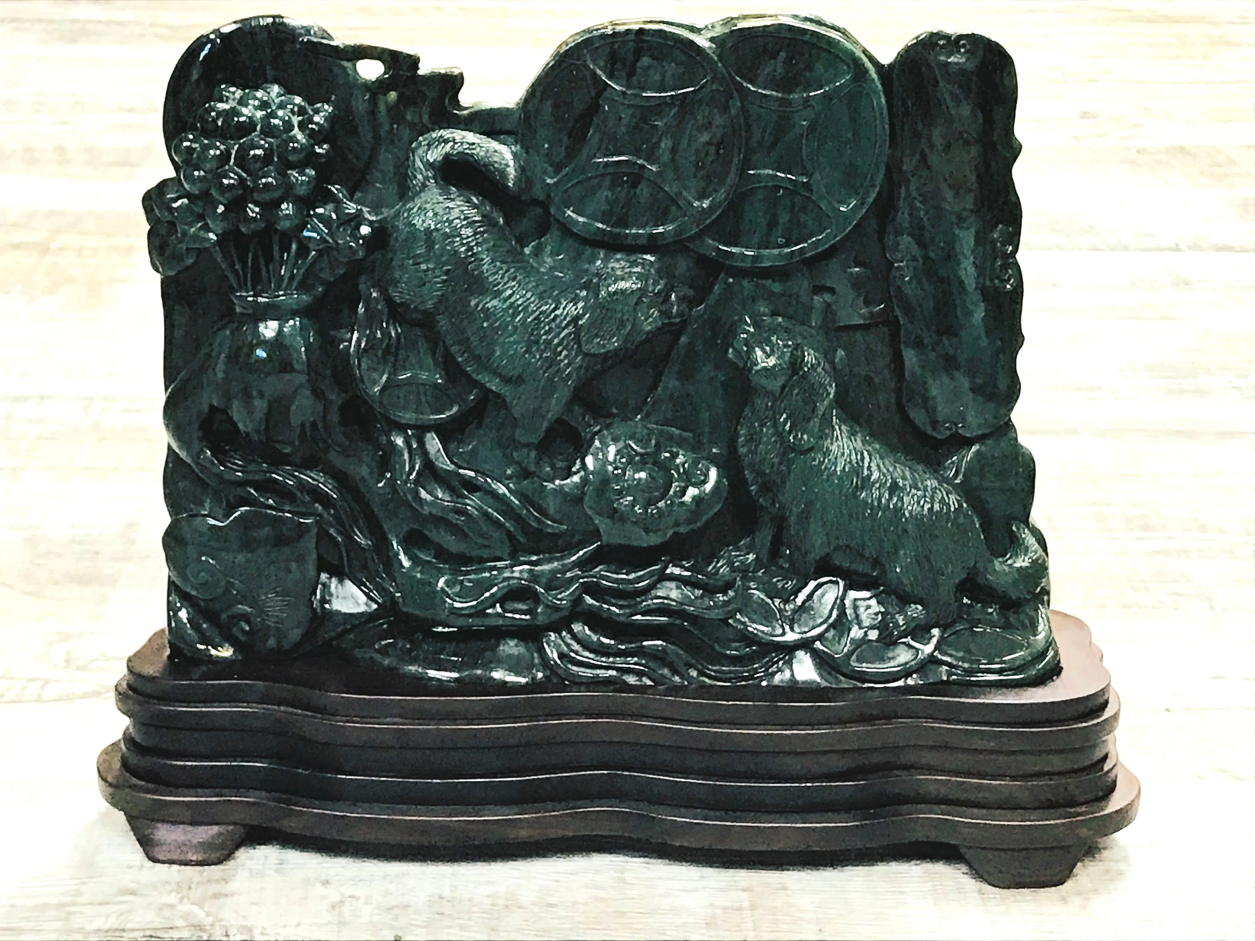 One of a Kind Jade Dog Scene