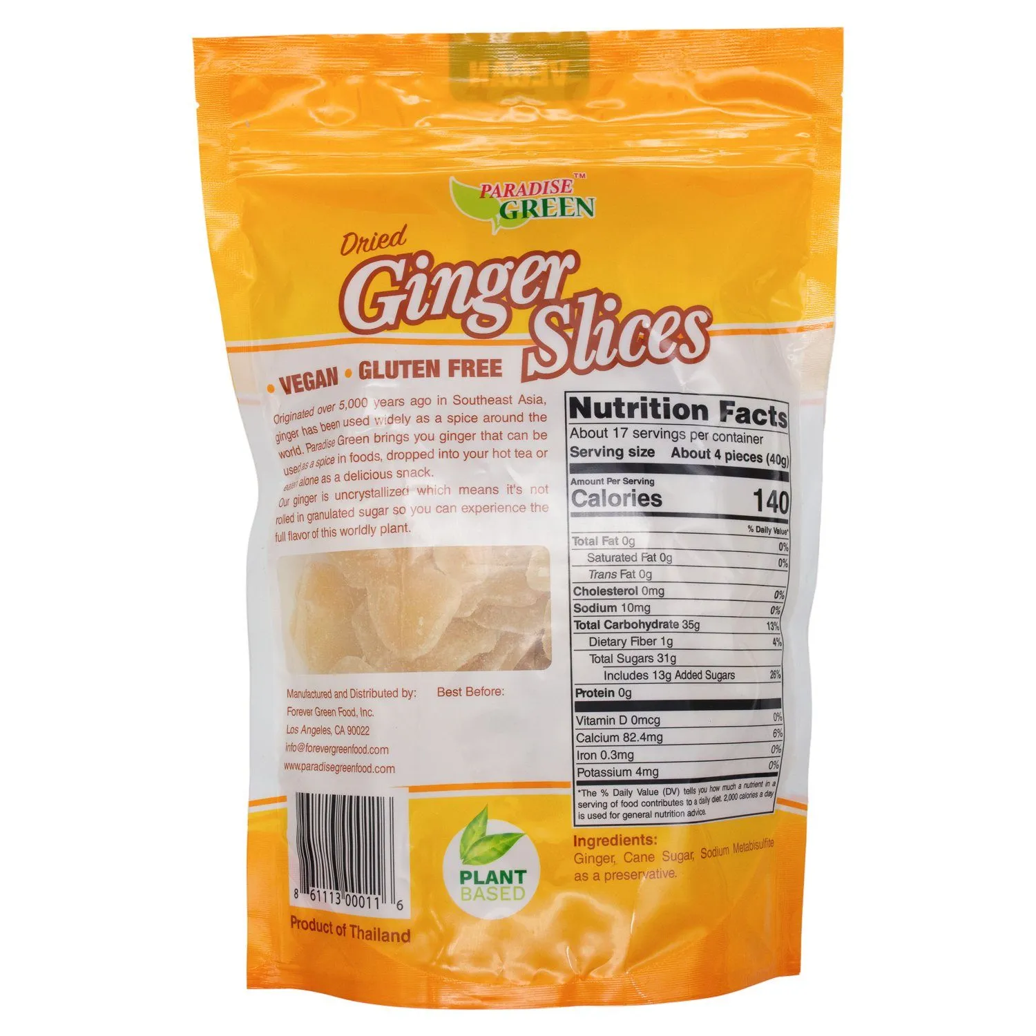 Paradise Green Uncrystallized Dried Ginger Slices, 24 Ounce