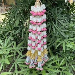 Pink White Artificial Lotus Garland With Bell Set of 10 Pcs