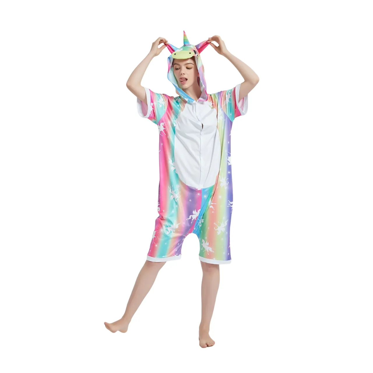 Rainbow Stripes Unicorn Adult Summer Onesie