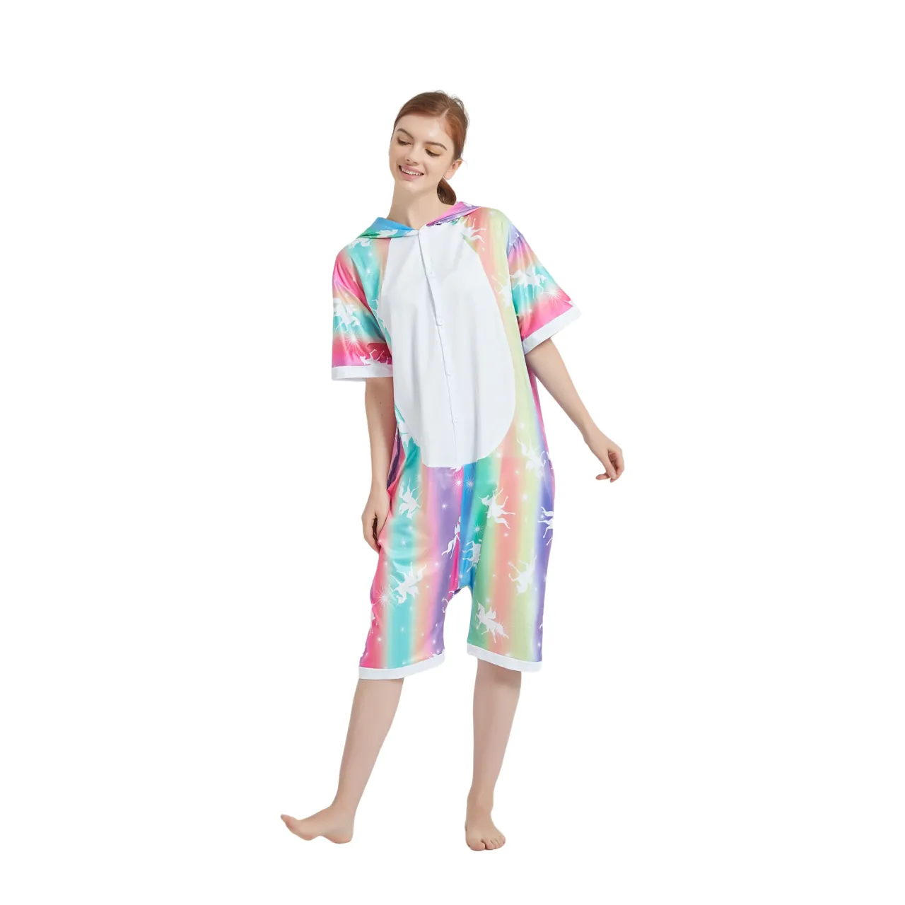 Rainbow Stripes Unicorn Adult Summer Onesie