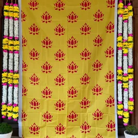 Red Lotus Yellow Backdrop With Artificial Flower Garlands (Set of 7 pcs) - Festive Decoration Wall Hanging