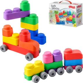 Sensory Soft Building Blocks - 21pcs   16 Wheels - Montessori Early Learning Toys for 3 Year Olds - Stacking, Squeeze & Teething