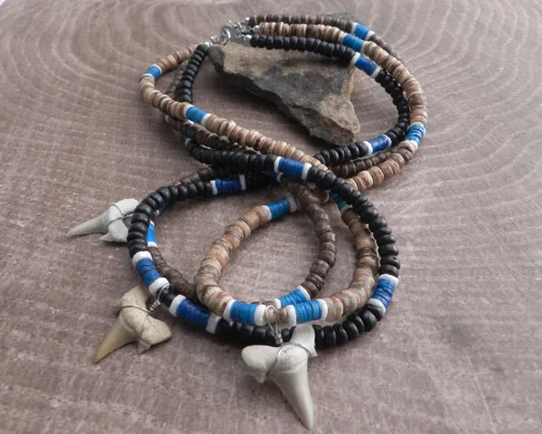 Shark Tooth on Cocco with Puka Accents- blue