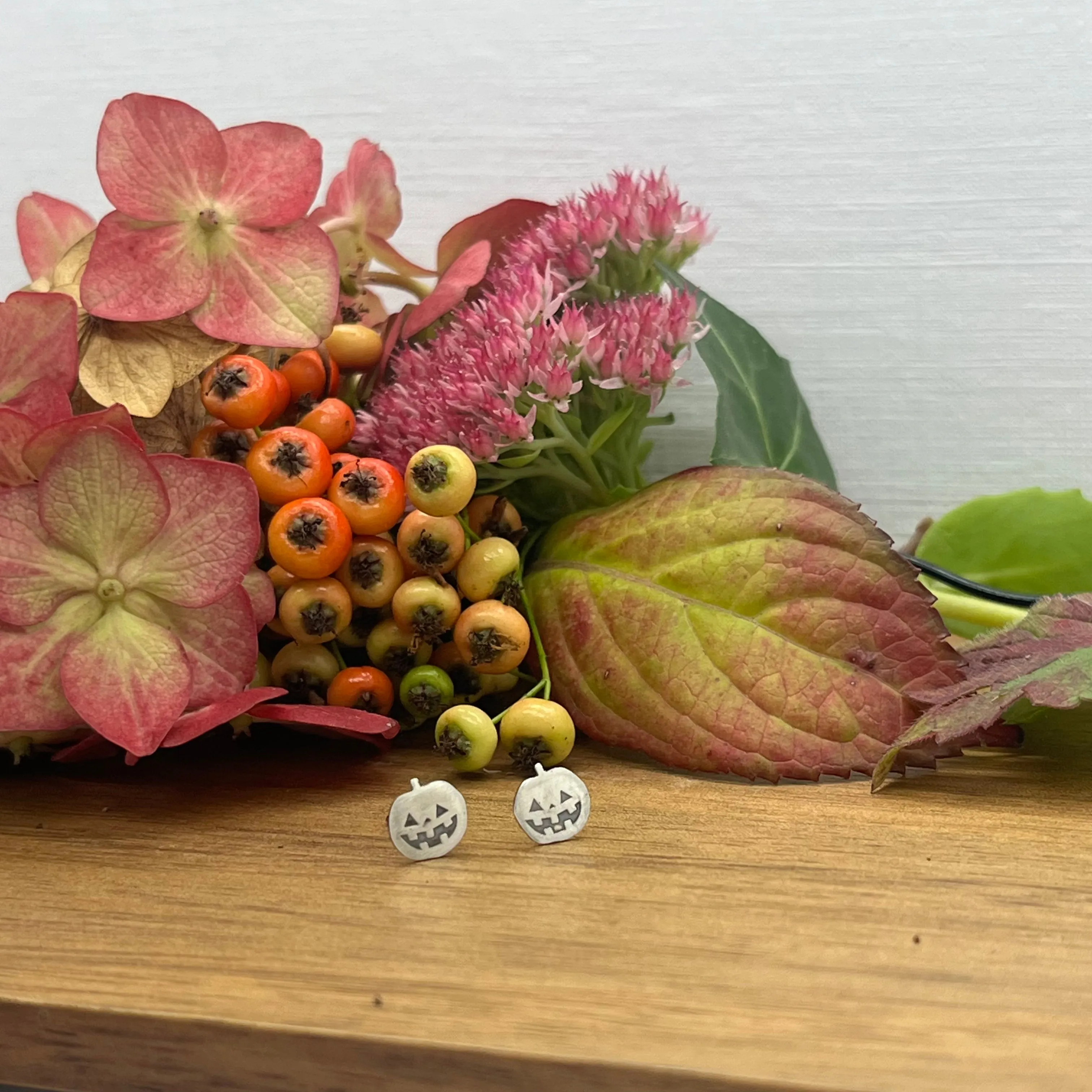 Sterling Silver Halloween Pumpkin Stud Earrings