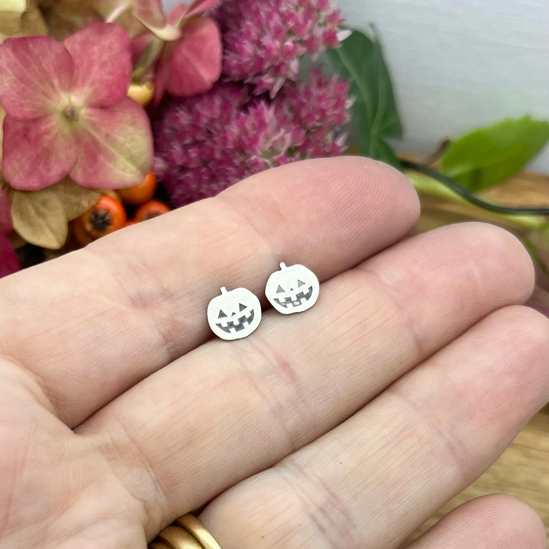 Sterling Silver Halloween Pumpkin Stud Earrings