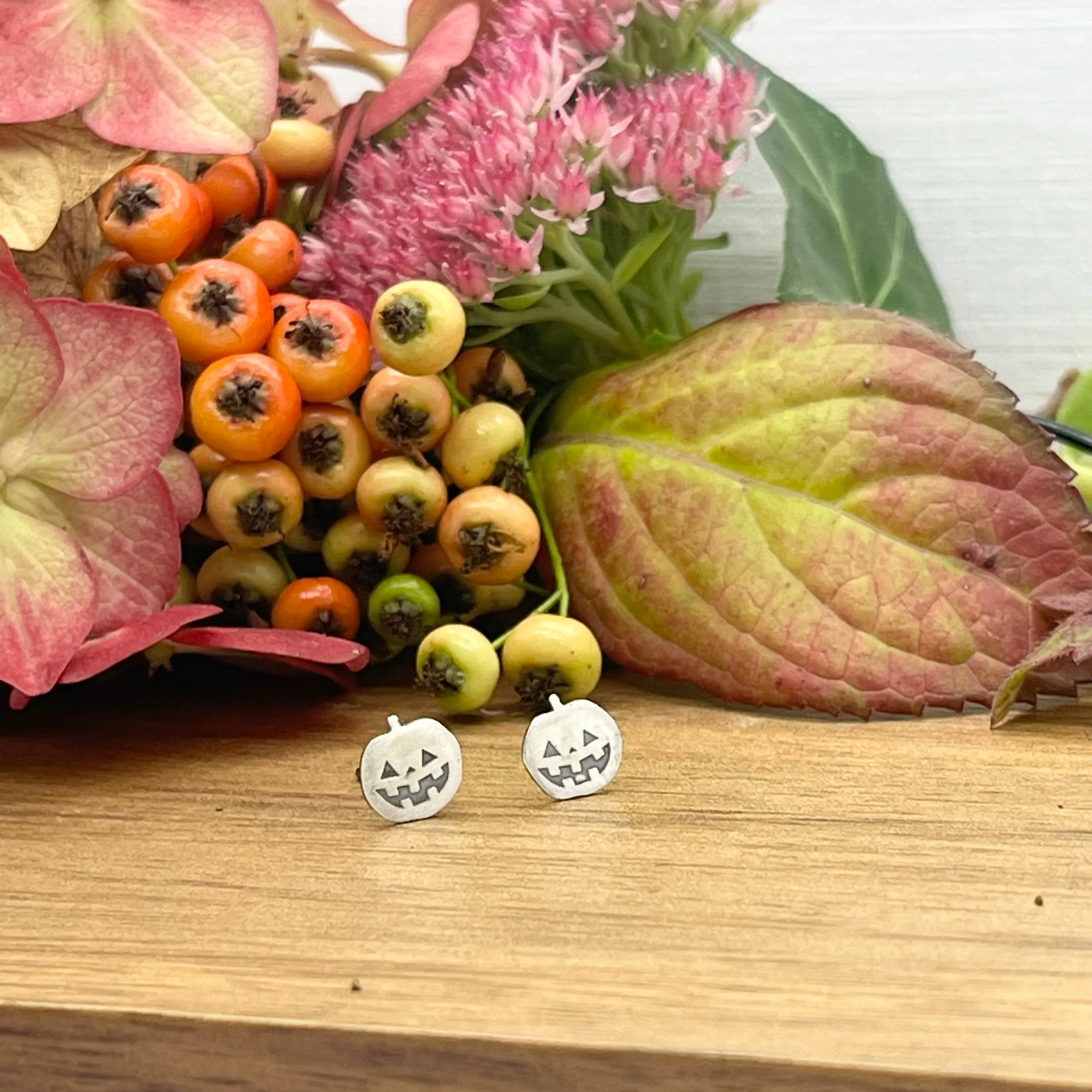 Sterling Silver Halloween Pumpkin Stud Earrings