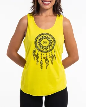 Super Soft Cotton Womens Dreamcatcher Tank Top in Yellow