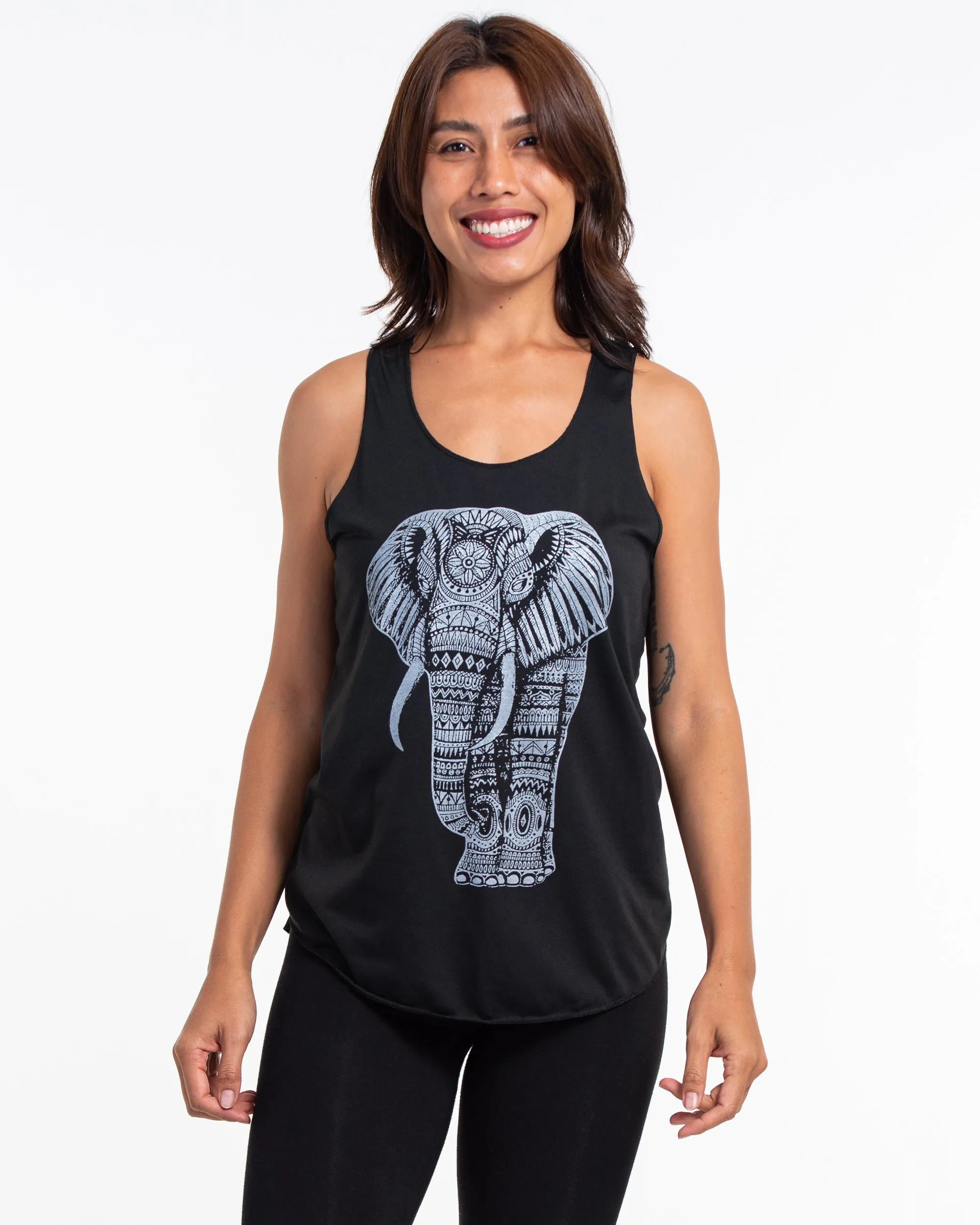 Super Soft Cotton Womens Regal Elephant Tank Top in Black