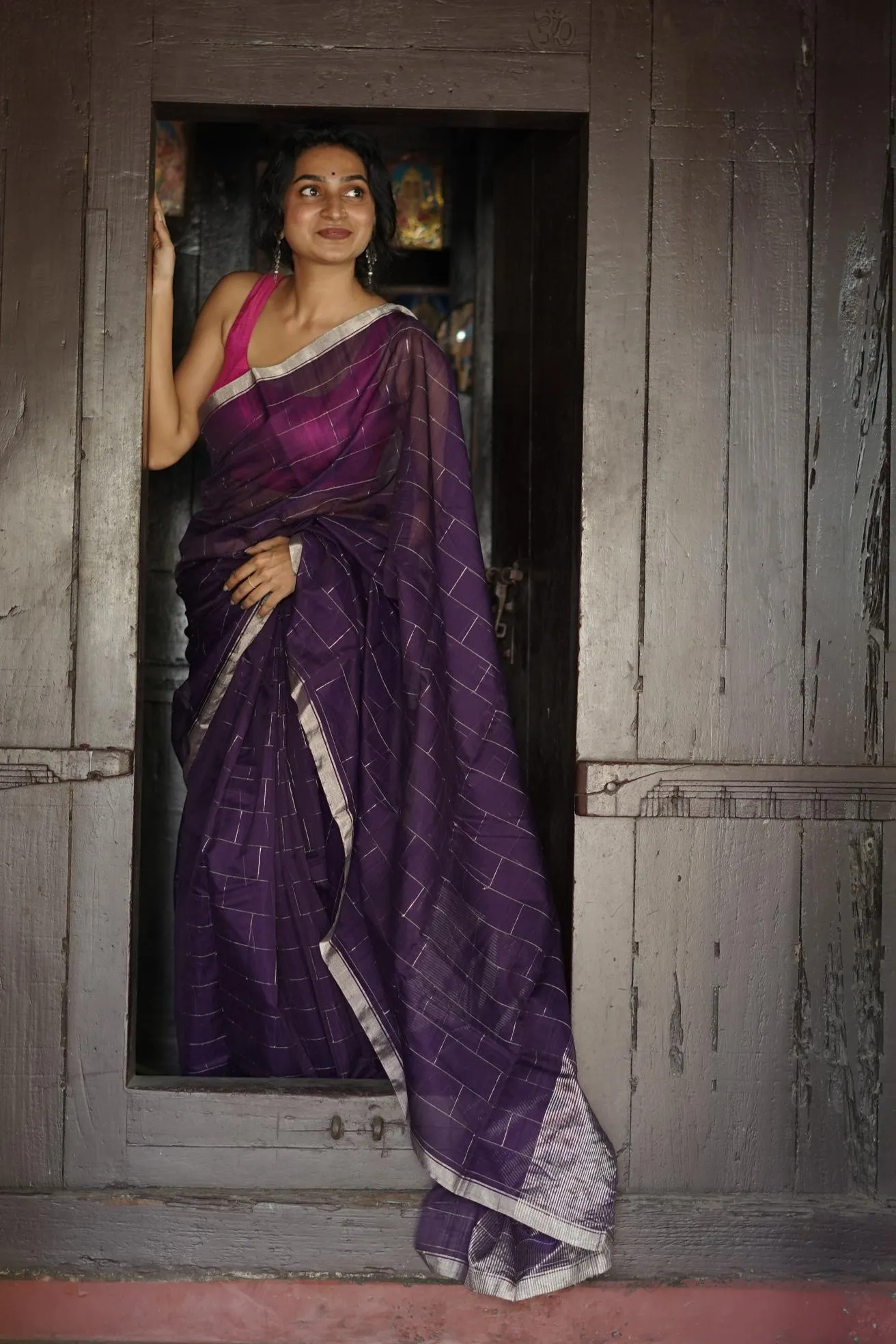 Utsav Purple silk cotton silver Zari Chanderi Saree