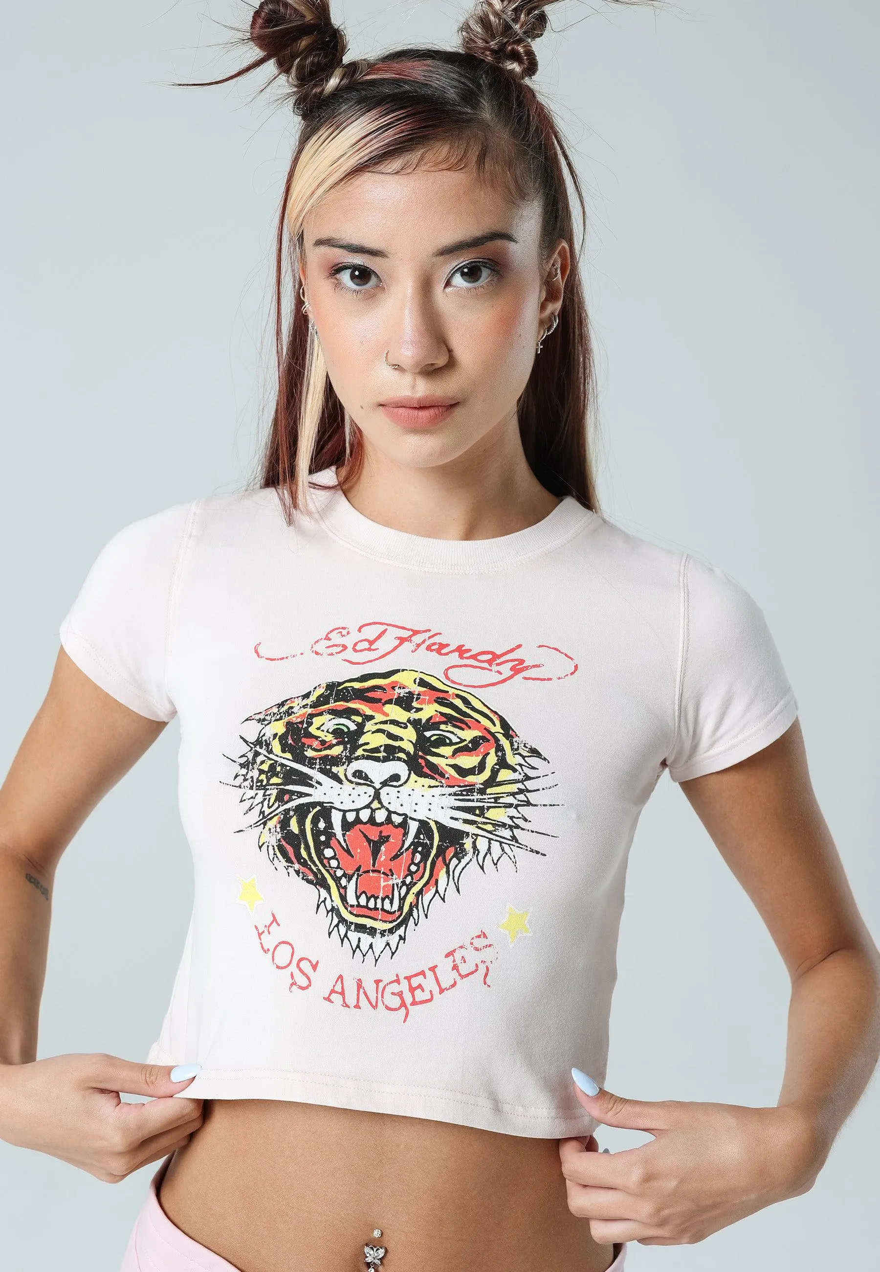 Womens La-Roar-Tiger Cropped Baby T-Shirt - Pink