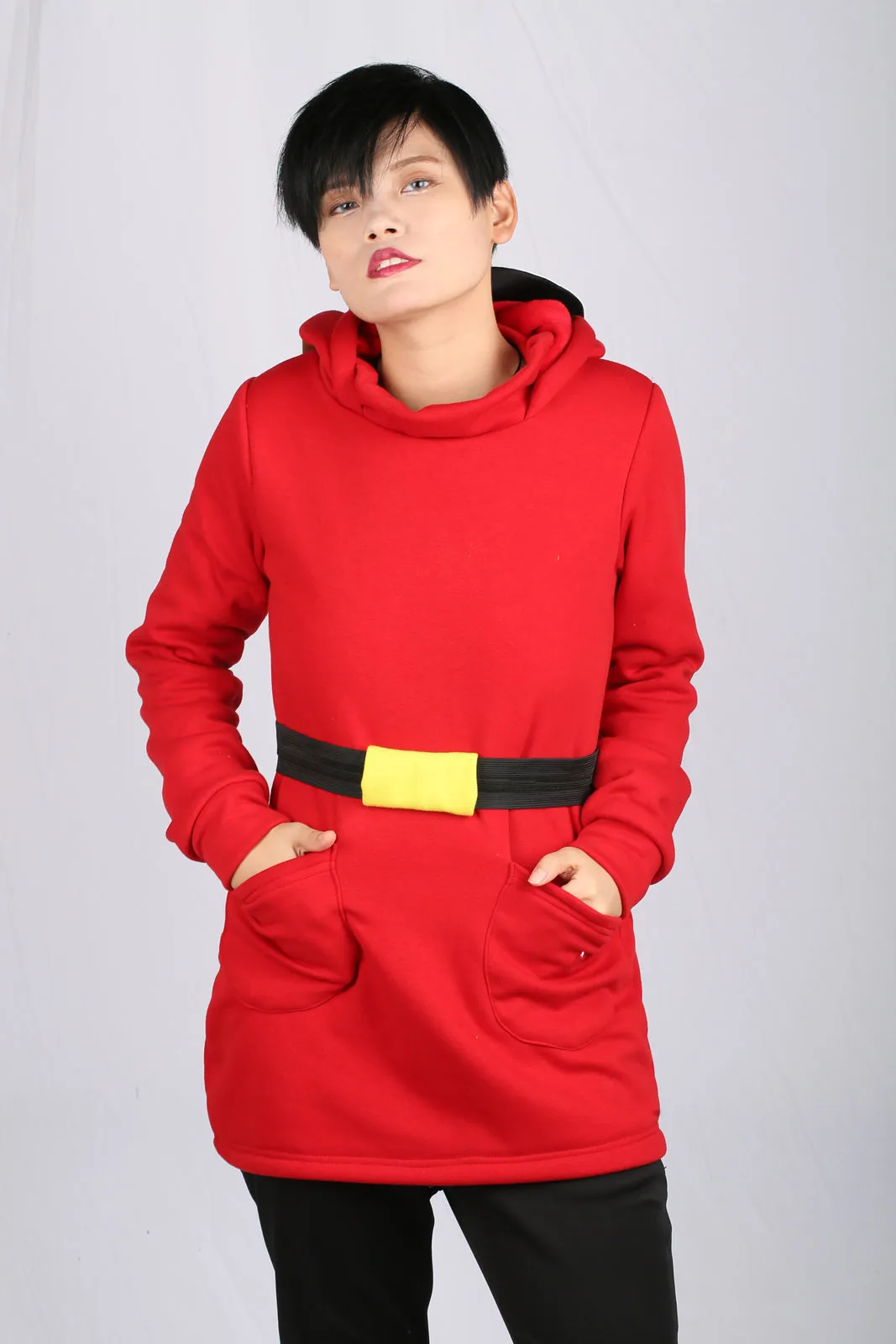 Xcoser Mario Series Shy Guy Hoodie Women's Hooded Black Sweatshirt Cosplay Costume