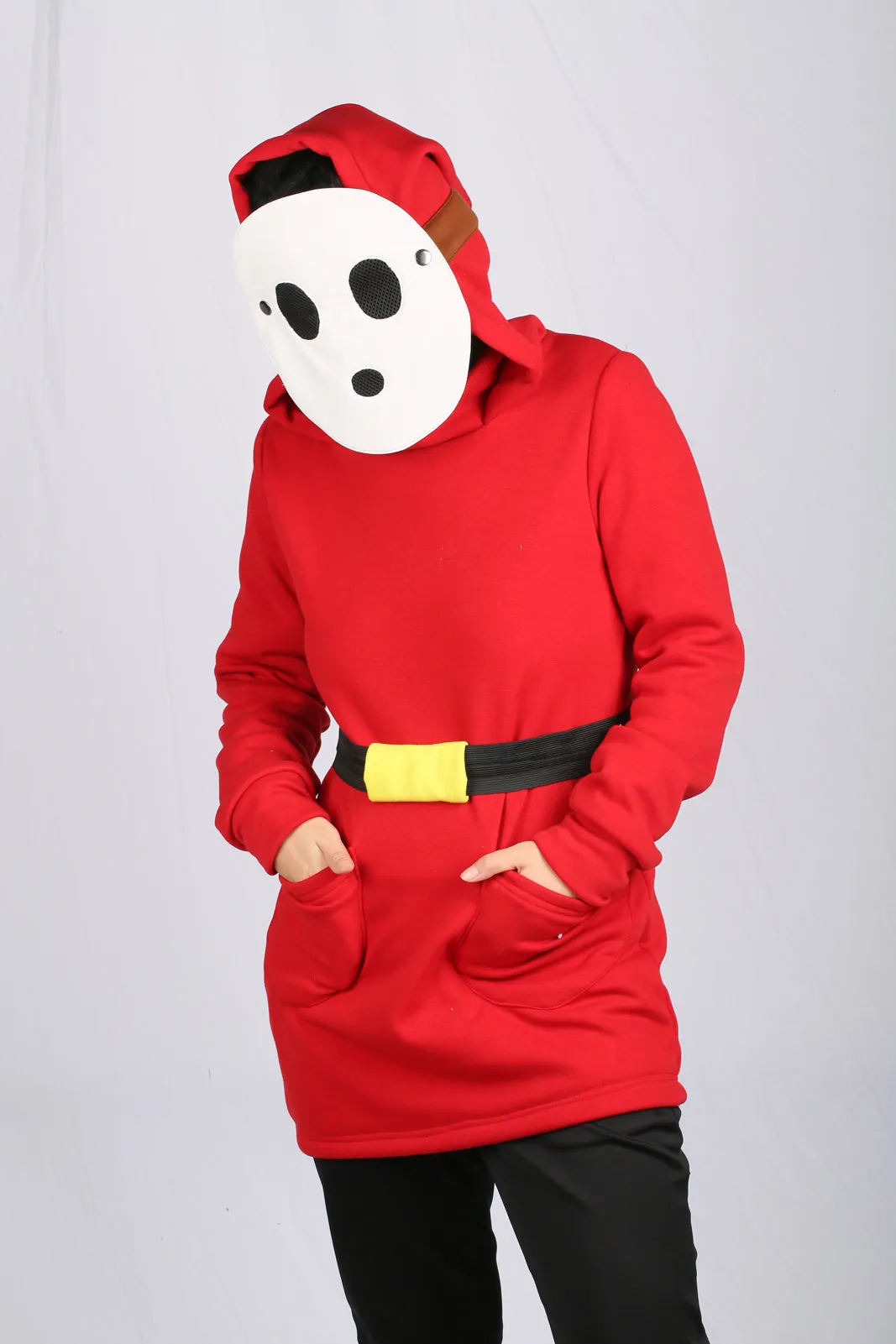 Xcoser Mario Series Shy Guy Hoodie Women's Hooded Black Sweatshirt Cosplay Costume